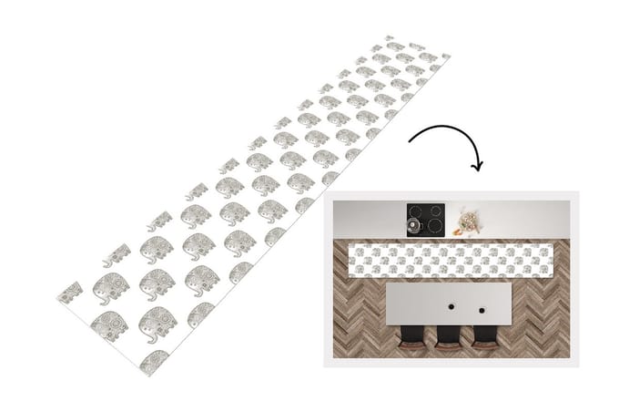 Keukenloper - Keukenmat - Doodle - Olifant - Design - 360x60 cm - Keuken vloerkleed