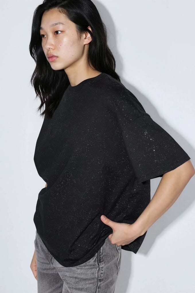 Pailletten Ronde Hals Korte Mouwen T-Shirt