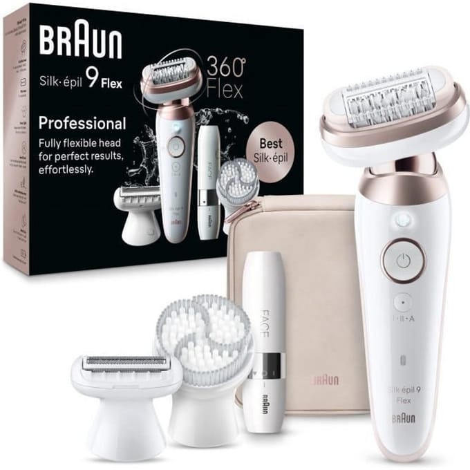 Braun Epilator Silk·épil 9 Flex 9-360 3D - Wet & Dry Epilator - Volledig Flexibele Kop - Langdurig Gladde Huid - Ladyshave Scheerkop - inclusief Body mini-trimmer - Draadloos - Wit/Rose Titan