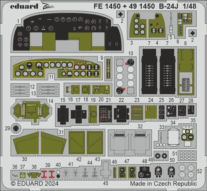 Eduard Modelbouwdecoratie - 491450 Cockpit en Engines voor B-24J - Photo-etch