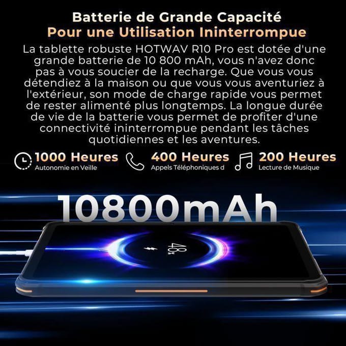 Onbreekbare Tablet HOTWAV Tab R10 Pro 20GB+256GB 10.1  Touchscreen Tablet 10080mAh Android 14 Dual SIM 4G/GPS/IP68&IP69K Zwart