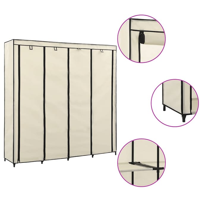 vidaXL - Kledingkast - met - 4 - vakken - 175x45x170 - cm - crème
