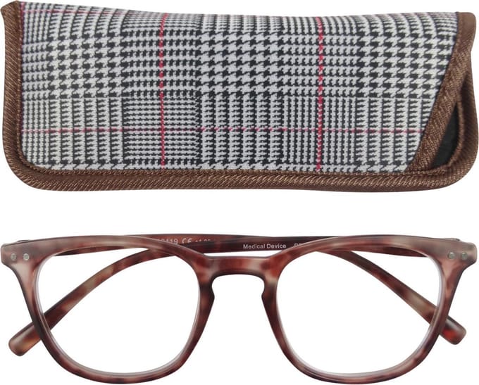 Lilly&June Leesbril Bruin Havana +2 - Met Bruin Pied-de-Poule Etui