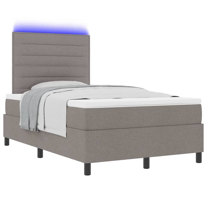 vidaXL - Boxspring - bed - met - LED-stripverlichting - Taupe - 120 - x - 200 - cm - Stof