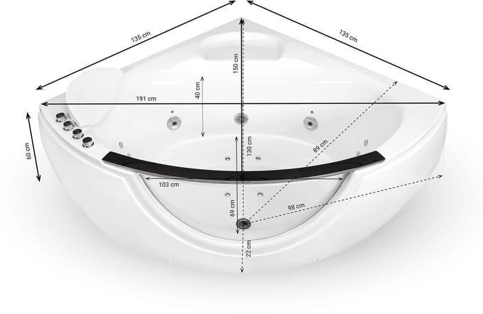 SPALINA - Whirlpool bad - Samsara Wave, 135 x135 x60 cm, Wit