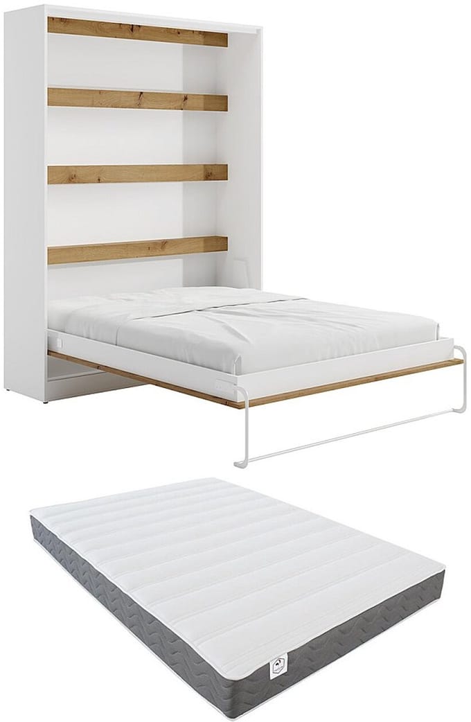 Vente-unique Bedkast hout natuurlijk licht, wit 160 x 200 cm