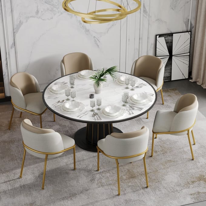 REDOM - Eetkamerstoelen Set Van 6 - Verstelbare Voetjes - Scandinavische Stijl - Eethoek - Hout En Metaal - Beige
