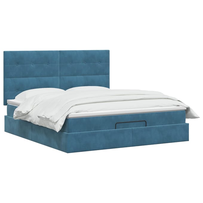 vidaXL - Ottoman - bed - met - matras - Donkerblauw - 140 - x - 190 - cm - Fluweel