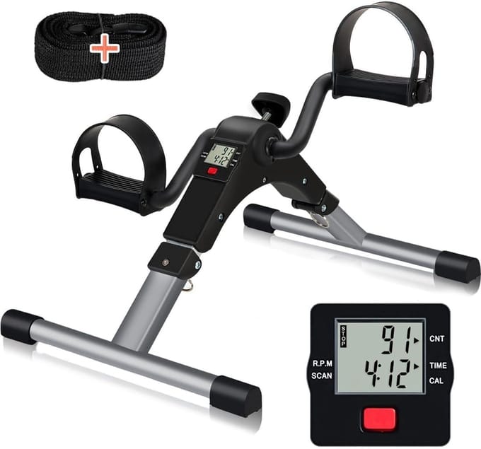 Pedaaltrainer Onder Bureau - Zit Fiets Trainer - Arm Been Training - Inklapbaar Met LCD - 33x13x18 cm - Grijs
