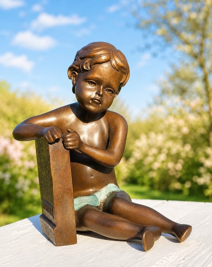 Bronzen Beelden:   Kleine engel zittend