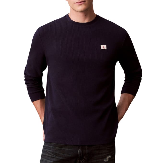 Calvin Klein Ls Waffle Badge Crew Maritime Blue Taglia: L | Maglioni a maglia Outlet | Uomo | Blu