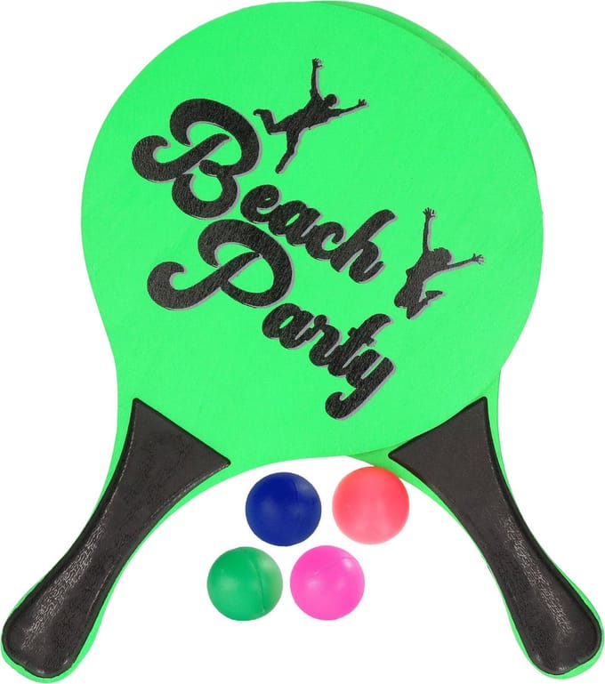 Houten beachball set groen met extra reserve balletjes - strand/camping spelletjes