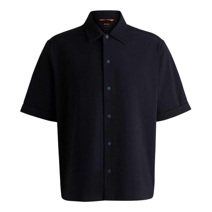 Boss Heren Lapoully Relaxed Fit Overhemd met Korte Mouwen (Donkerblauw)
