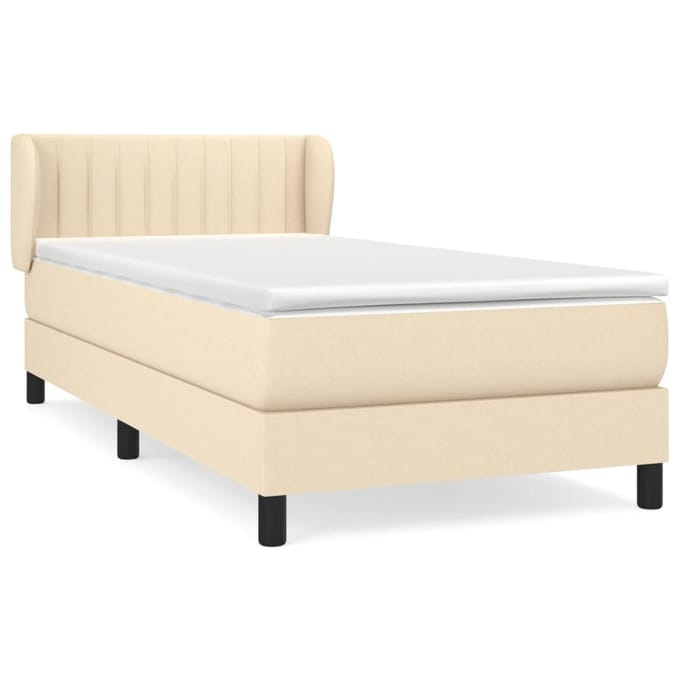 vidaXL - Boxspring - met - matras - stof - crèmekleurig - 90x190 - cm