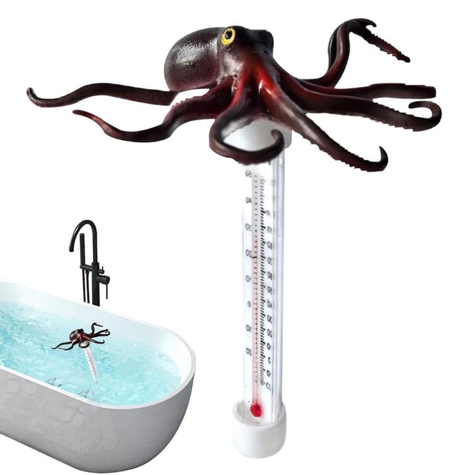 Zwembadthermometer Octopus - Water thermometer - Watertemperatuur meten - Drijvend design - 22 cm lengte - Multicolor