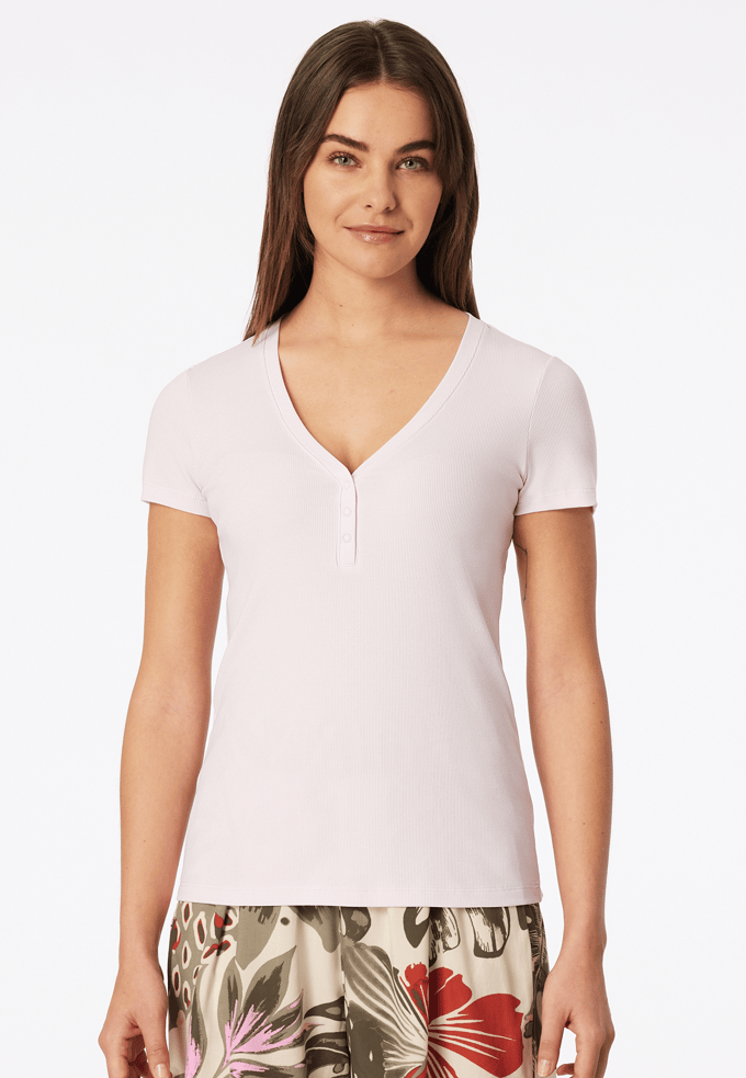 Shirt met korte mouwen, dubbelrib en drukknopen, rosé - Mix+ Relax 34