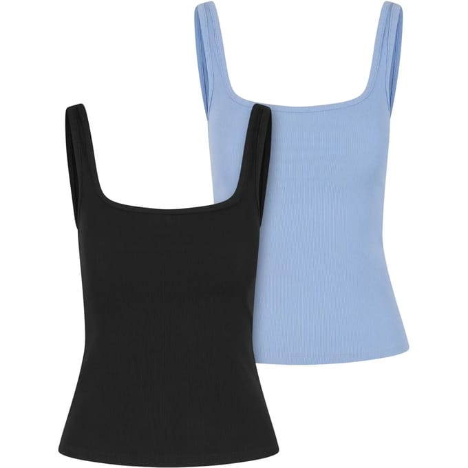 Urban Classics - Wide Neck Rib 2Pack Mouwloze top - XL - Zwart/Blauw