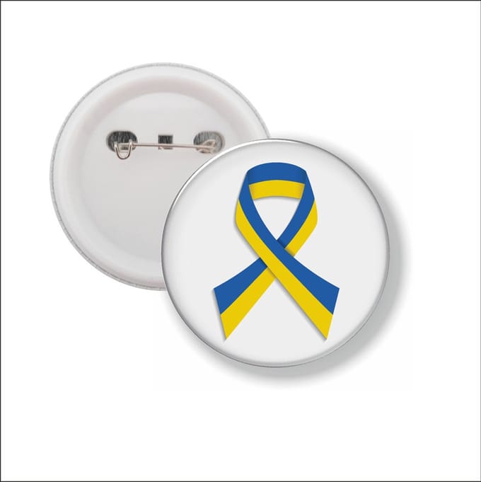 Button Met Speld - Oekraine Vlag Ribbon