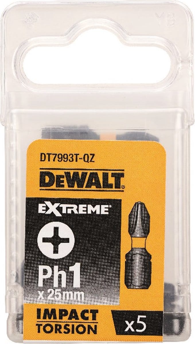 Dewalt Schroefbits - Extreme Flextorq - Phillips Ph1 Impact - 25mm - 5 Stuks