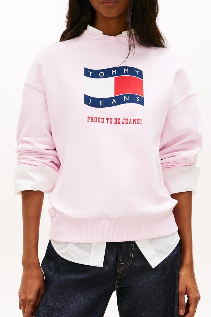 Tommy Hilfiger Boxy Wavy Flag Crew Pearly Pink Größe: XS | Pullover Outlet | Damen | Rosa