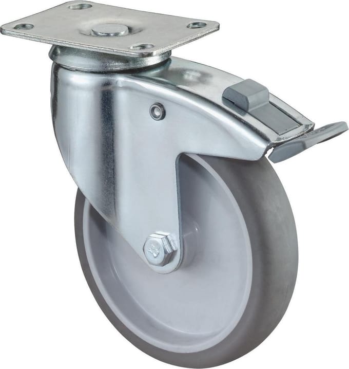 Zwenkwiel 125Mm Rubber Grijs M/Rem