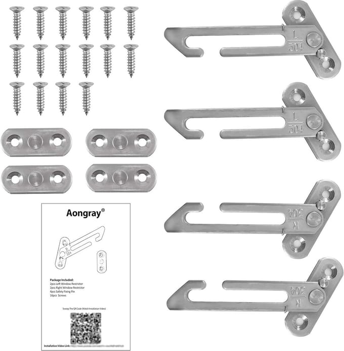 2x Kindveilige Raambegrenzer RVS - Veiligheidsslot voor Openslaande Ramen (UPVC)