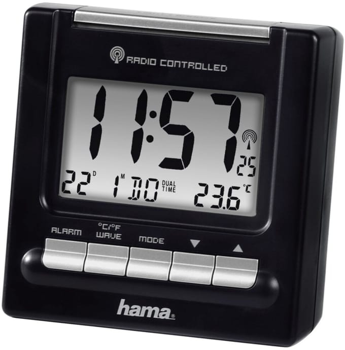 Hama 00186331 Wekker Zendergestuurd Zwart Negatief display, Groot display, 2 timertijden, 2-delig