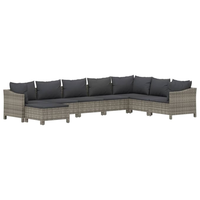 vidaXL - 8-delige - Loungeset - met - kussens - poly - rattan - grijs
