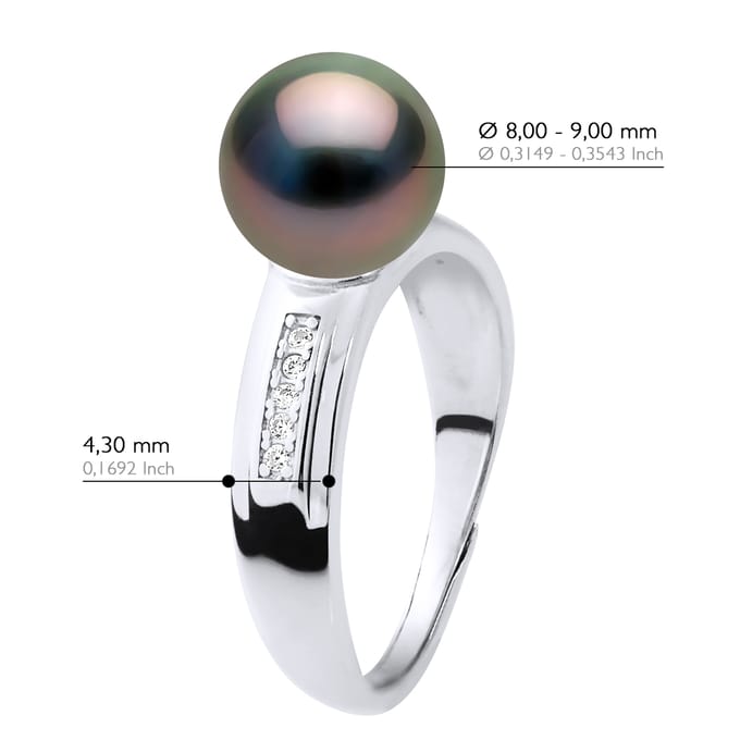 Ring Sieraden - Echte Gecultiveerde Tahiti Parel Rond 8-9 mm