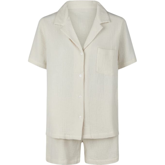 By Louise Dames Korte Pyjama Set Mousseline Shortama Beige - Maat M