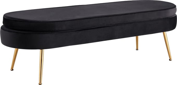 Poef Chanelle Zwart - Velours - Breedte 142 cm - Diepte 45 cm - Hoogte 41 cm