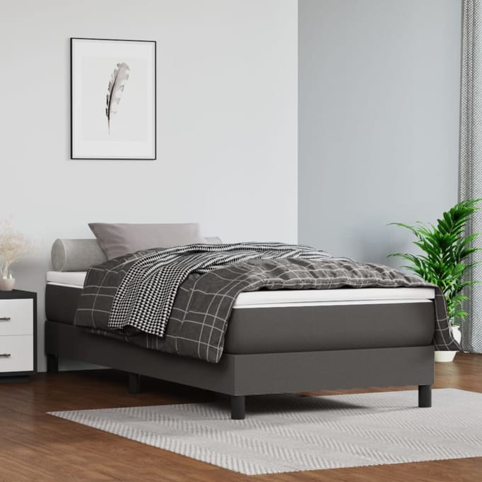 vidaXL - Boxspring - bed - kunstleer - grijs - 90x190 - cm