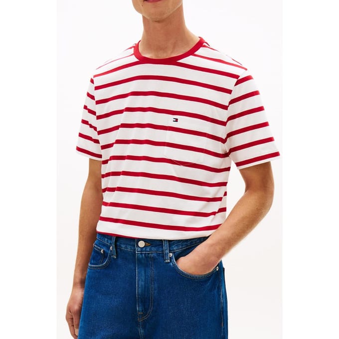 Tommy Hilfiger Essential Regular Fit Stripe T-shirt Ecru/medium Red Stripe Größe: XL | Basic T-Shirts Outlet | Herren | Rot