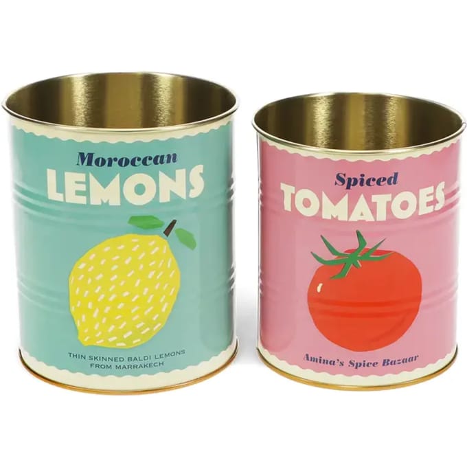 Rex London Retro Storage Tins - Bewaarblikken Medium - Lemon and Tomato - Aqua/Roze