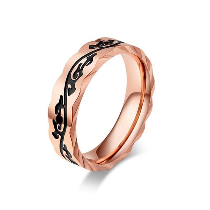 Chinese Stijl Yin Patroon Titanium Staal Ring Retro Patroon Enkele Ring beige