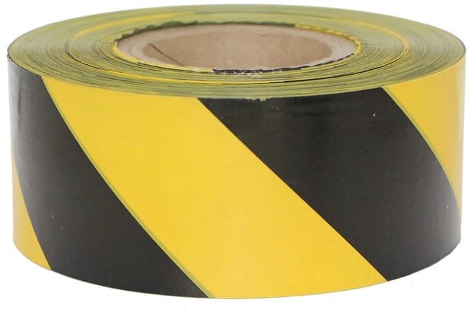 Waarschuwingstape - Geel + zwart - 75mm x 500 meter
