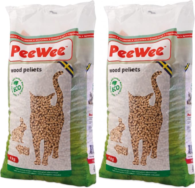 Peewee Houtkorrels Kattenbakvulling - 2 x 9 kg (18 kg, 28l)