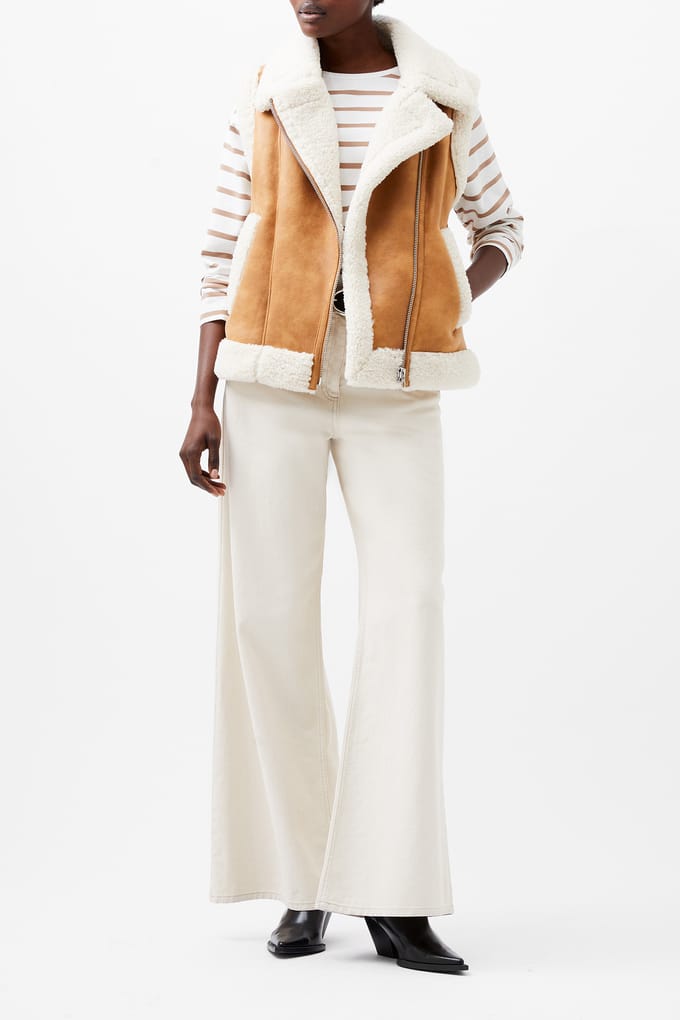 French Connection Camry Suedette Gillet Tan Größe: L | Gilets Outlet | Damen