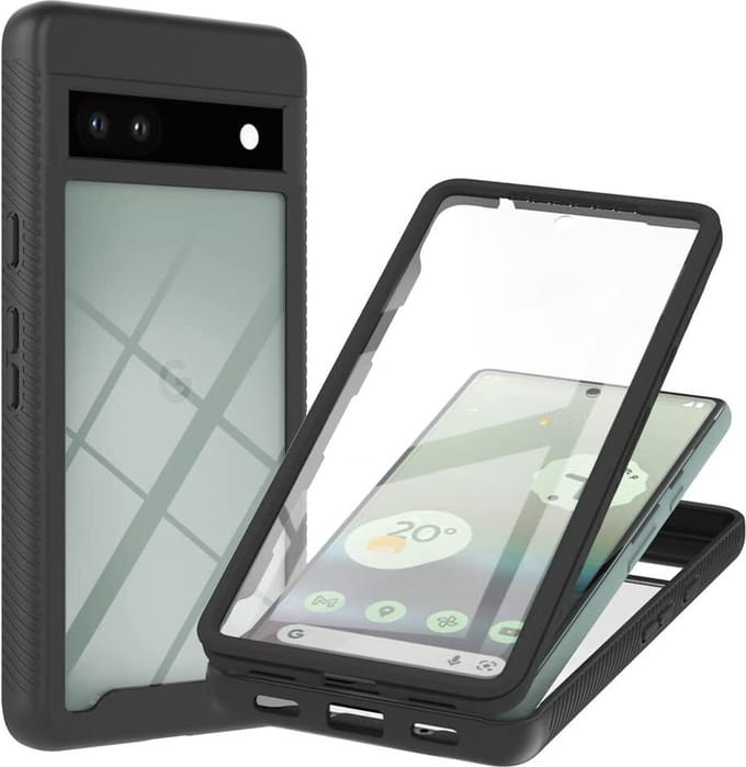 Hoesje met Ingebouwde Screenprotector voor de Google Pixel 7a | Full Protect valbescherming | Doorzichtig / Zwart