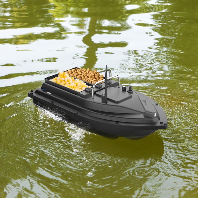 Draadloze afstandsbediening Visaasboot met dubbele aascontainers Visvoederapparaat met EU Plug black