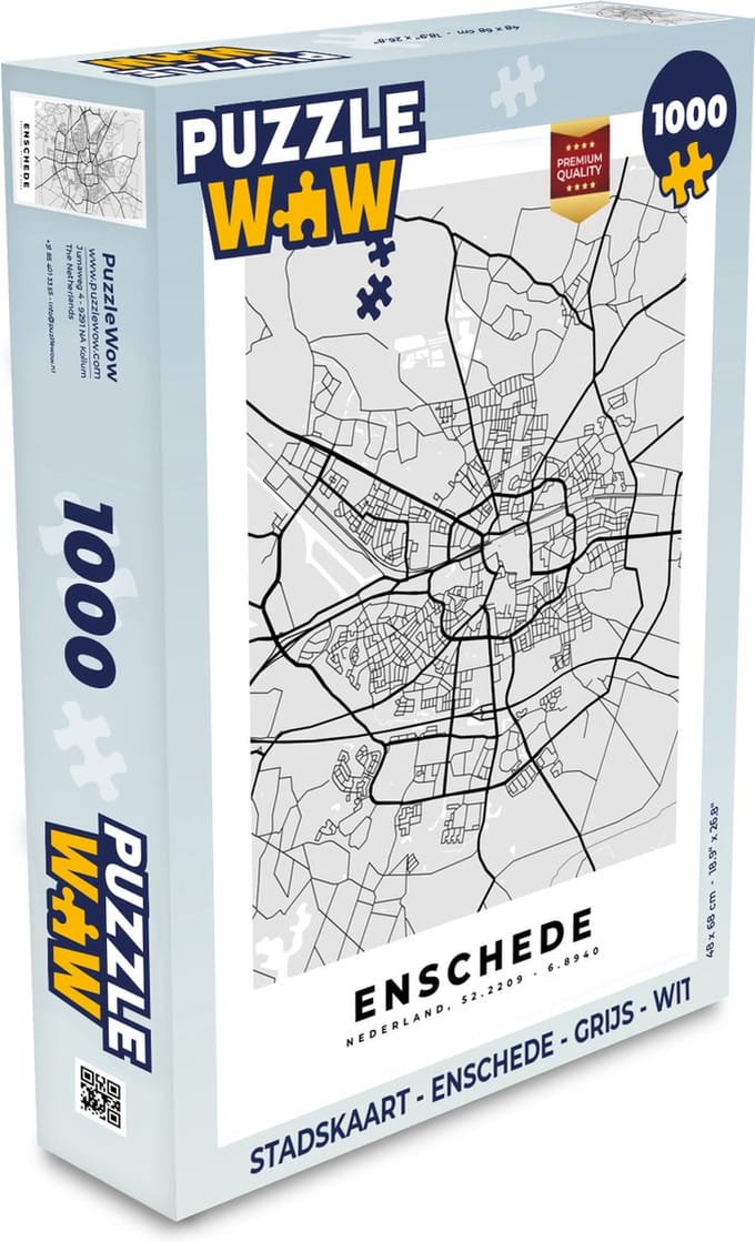 Puzzel Stadskaart - Enschede - Grijs - Wit - Legpuzzel - Puzzel 1000 stukjes volwassenen - Plattegrond