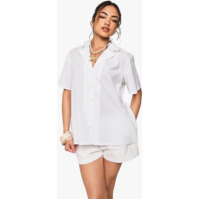 boohoo Dames Oversized resortshirt met korte mouwen | Wit | Maat: 38