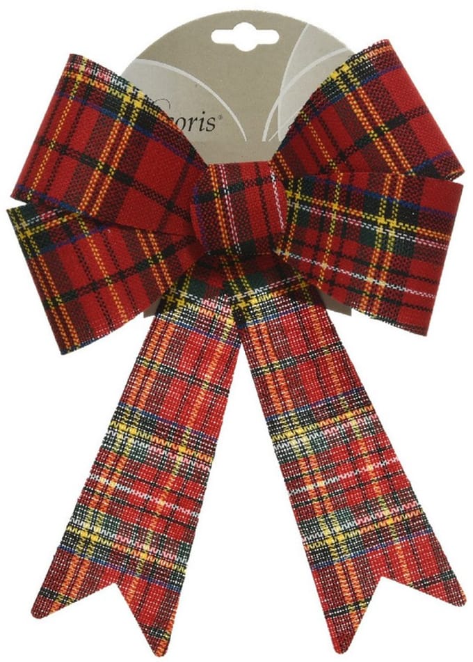 Decoris Kerstboom strik - rood - 38 cm - geruit patroon - kerstversiering - kerstdecoratie - kerststrik