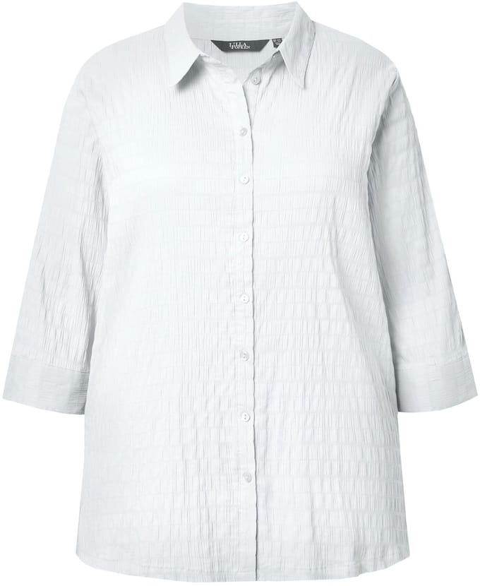 Ulla Popken - Dames - Blouse bubble-kwaliteit overhemdkraag 3/4-mouwen - Sneeuwwit - Maat 62+
