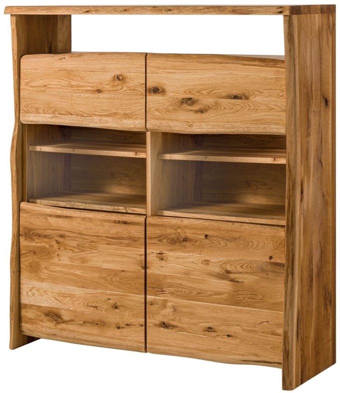 MASSIVMOEBEL24.DE wilde eik highboard blank massief hout 131x45x147 cm (BxTxH) geolied gemonteerd PURE OAK volledig massief #105