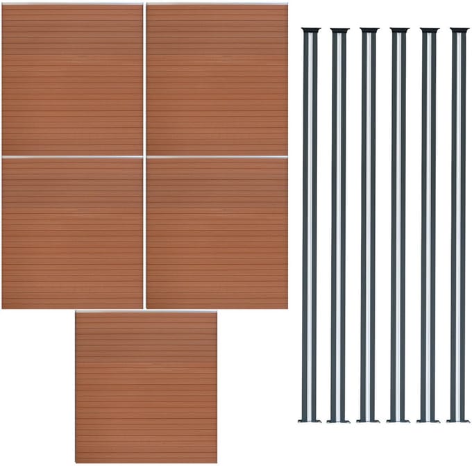 Composiet paneelset x5 + led-palen x6 - bruin - 185x872cm - zonne-led