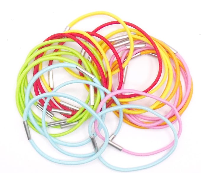 Elastiek blauw-roze-groen-rood-oranje-roze-geel dun