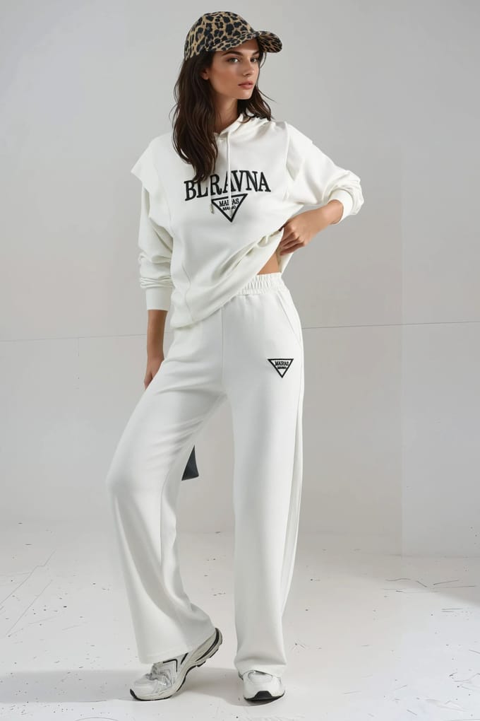 Modal Touch Geborduurd Hoodie Twee-Delige Set