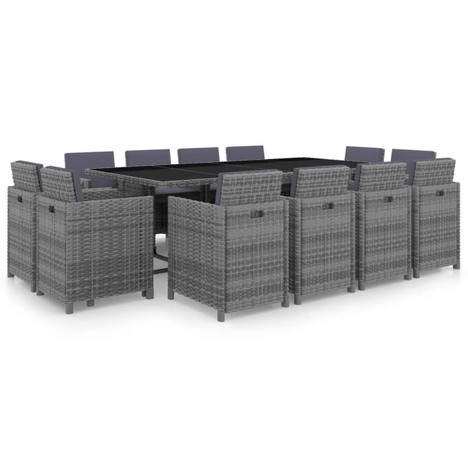 vidaXL - 13-delige - Tuinset - met - kussens - poly - rattan - antraciet