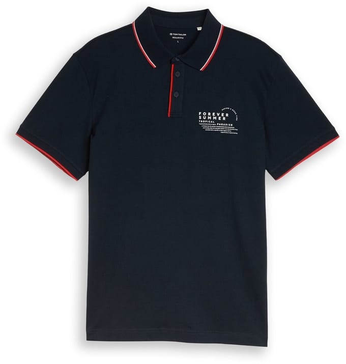 Tom Tailor - Jersey poloshirt met print - Maat XL - sky captain blue